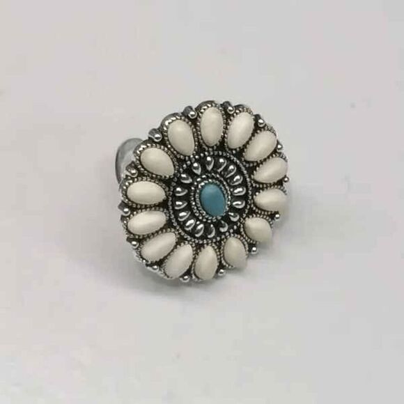 Western Bohemian Concho Turquoise Adjustable Ring - Picture 2 of 5